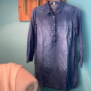 Chambray Lightweight Denim Button Front Popover Dress
